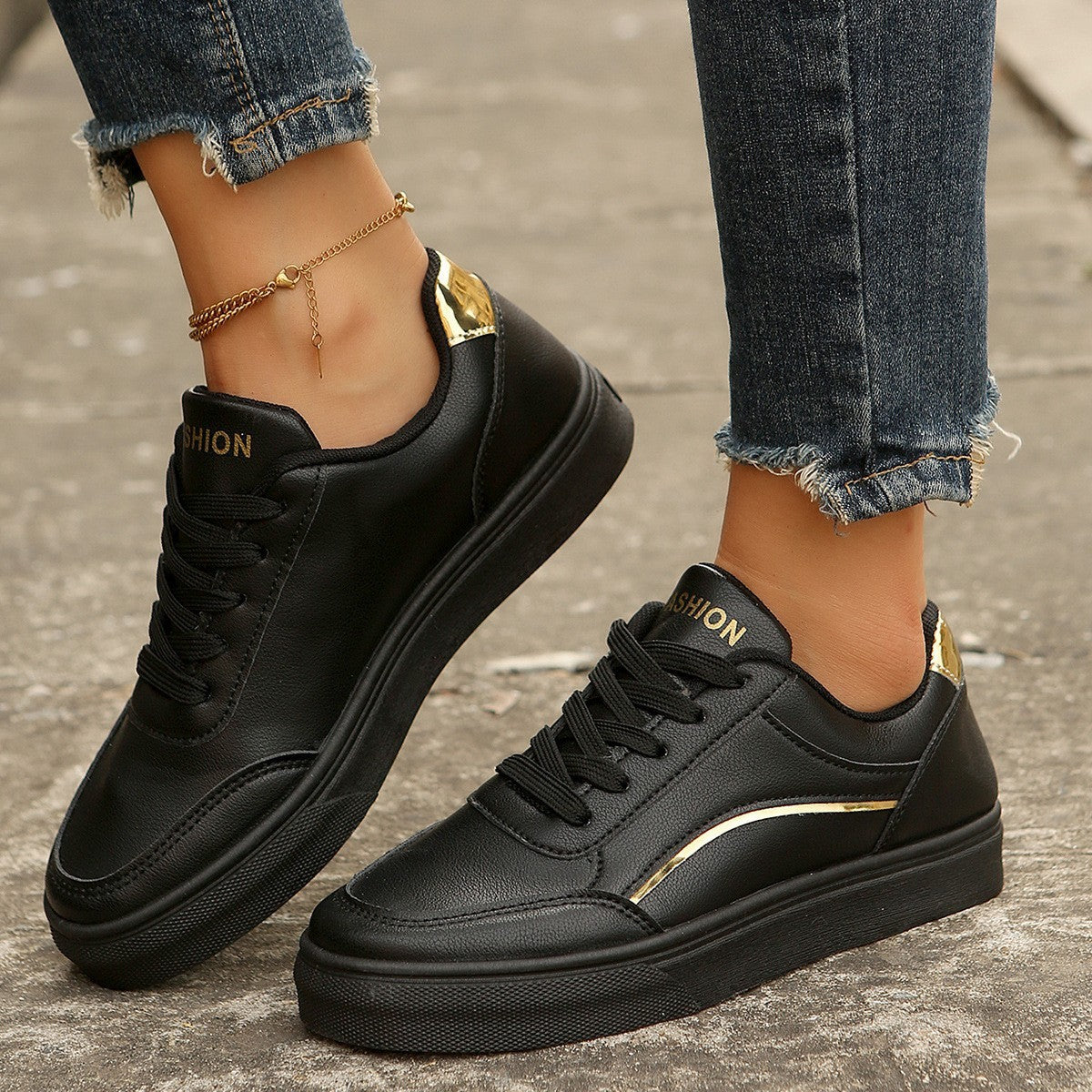 Women's Lace-up White Flats Thick Sole Casual Slip-on Shoes - Glamour Nest