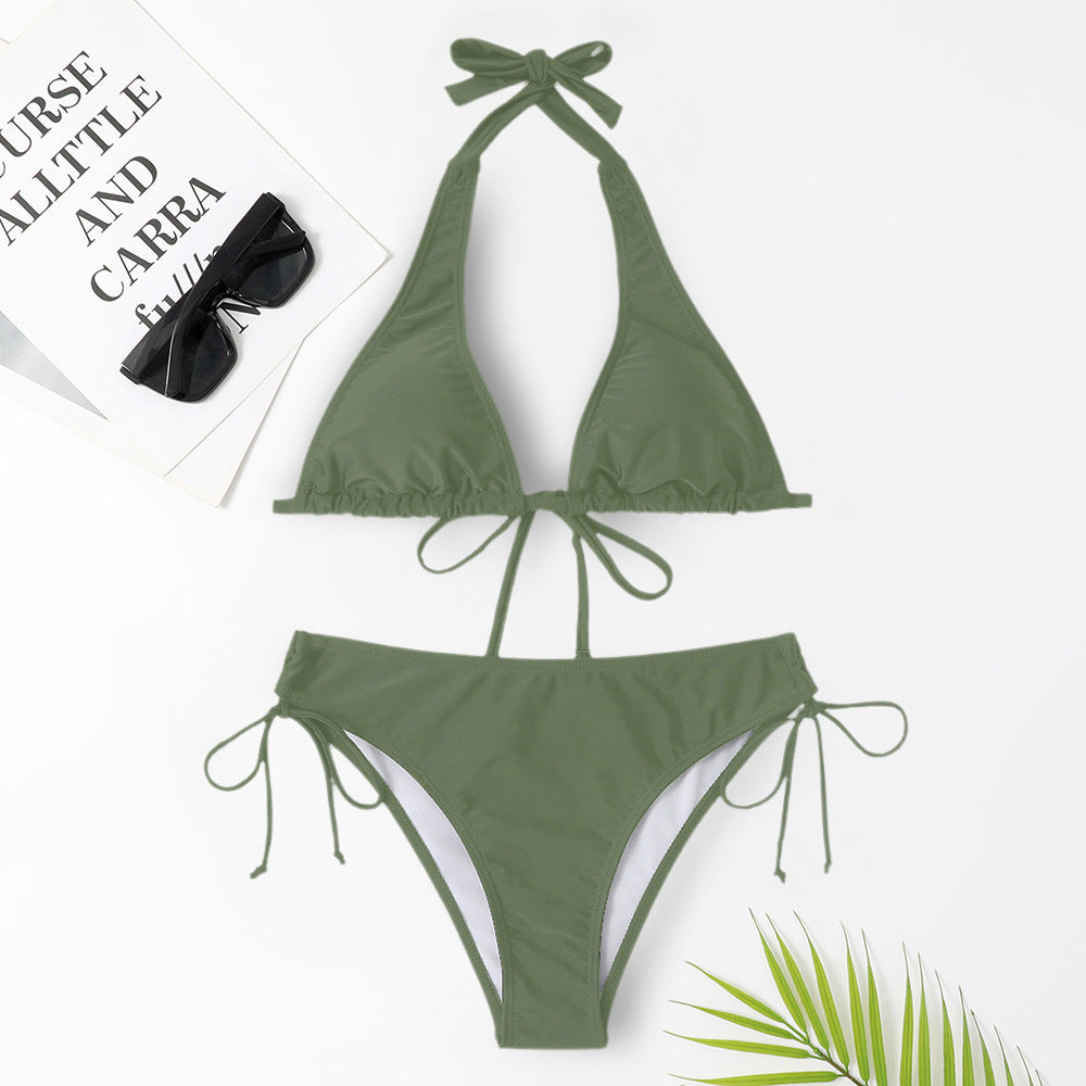 Solid Color Strap Bikini Swimsuit - Glamour Nest