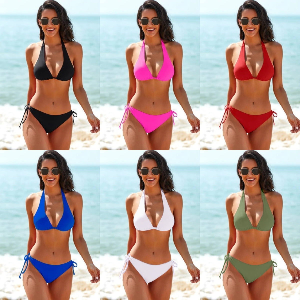 Solid Color Strap Bikini Swimsuit - Glamour Nest