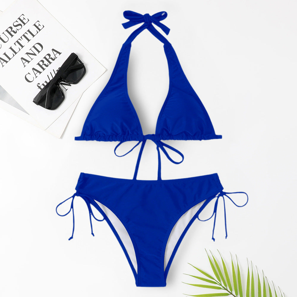 Solid Color Strap Bikini Swimsuit - Glamour Nest