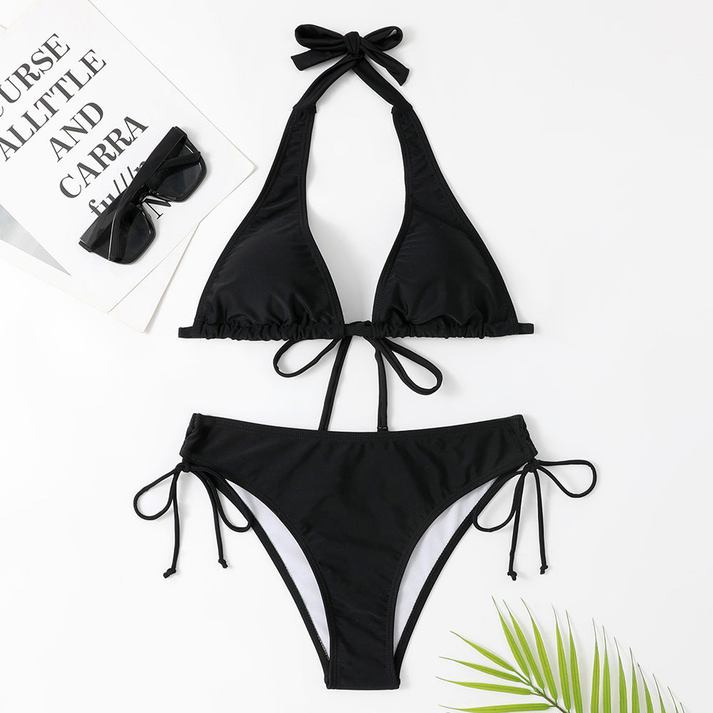 Solid Color Strap Bikini Swimsuit - Glamour Nest