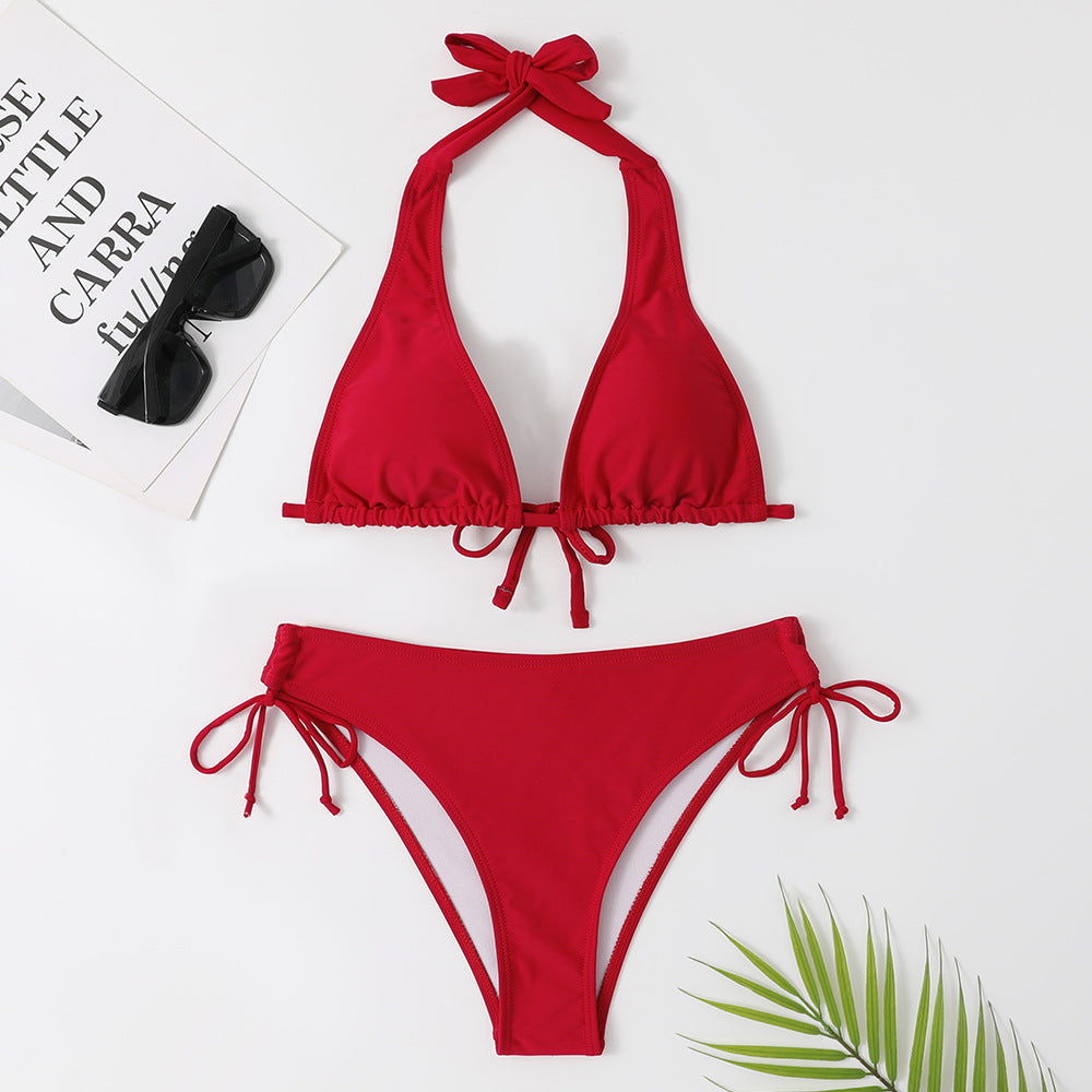 Solid Color Strap Bikini Swimsuit - Glamour Nest