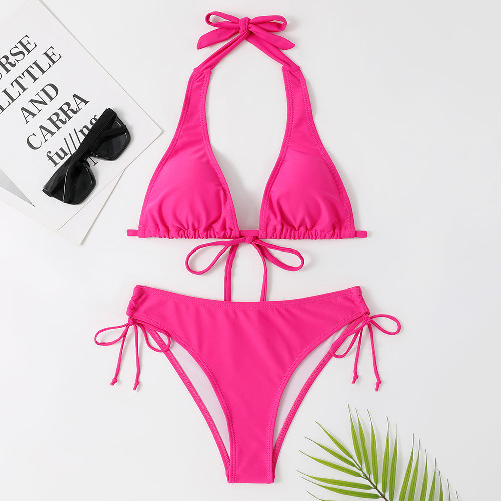 Solid Color Strap Bikini Swimsuit - Glamour Nest