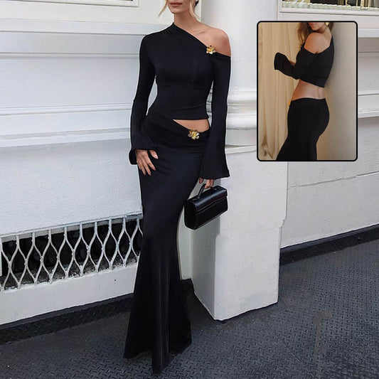 Sexy Oblique Shoulder Skirt Suit for Women