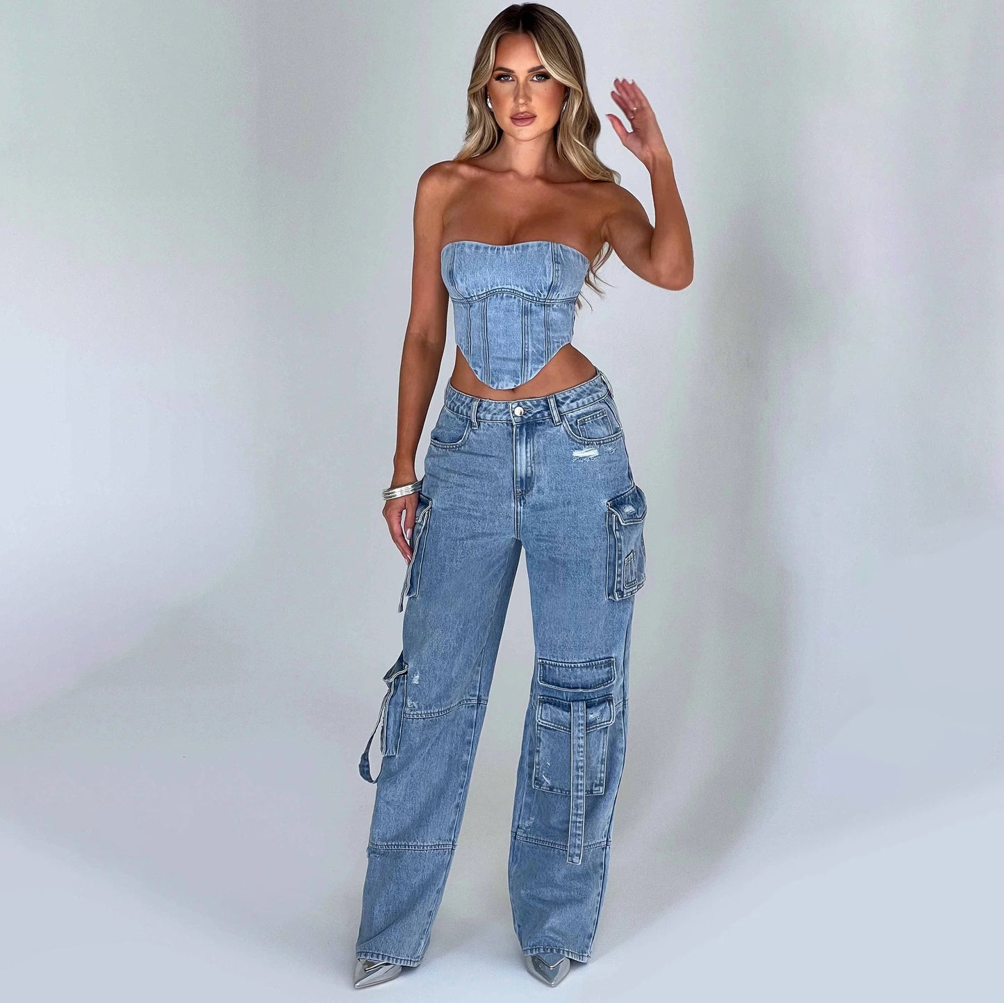 Women's Low Waist Stitching Jeans Pants