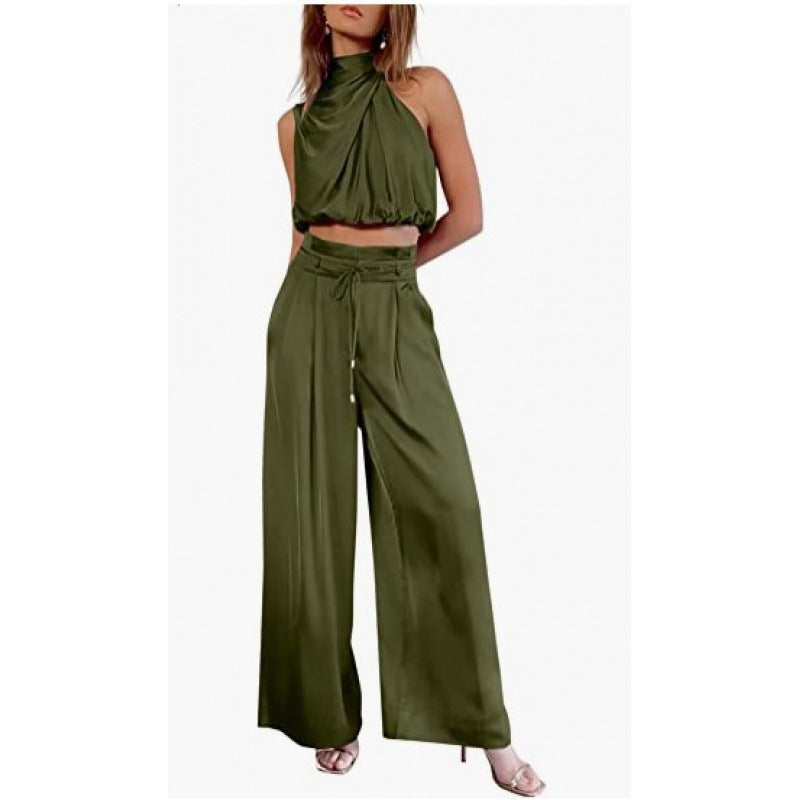 Summer Suits Midriff-baring Top And Wide Leg Pants