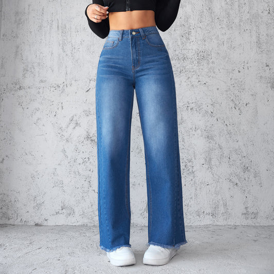 Women's Fashion Wide-leg Jeans High-waist Casual Pants