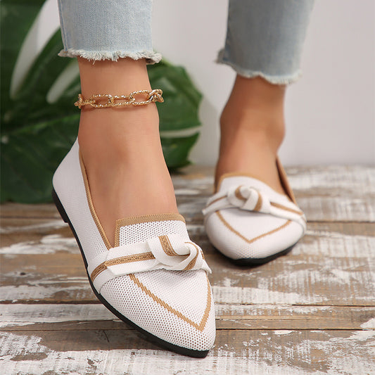 Women's Pointed Toe Bow Flats Summer Breathable Slip-on