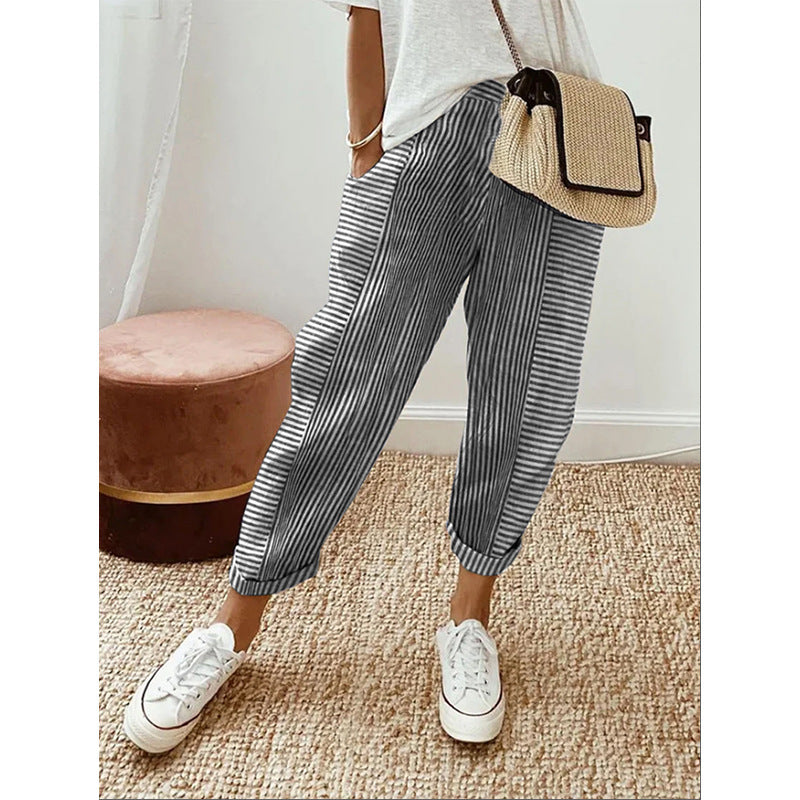 Women's Striped Print Trousers/Loose Pants