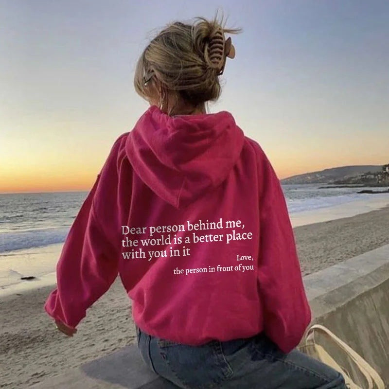 Inspirational Letter Print Hoodie - Glamour Nest