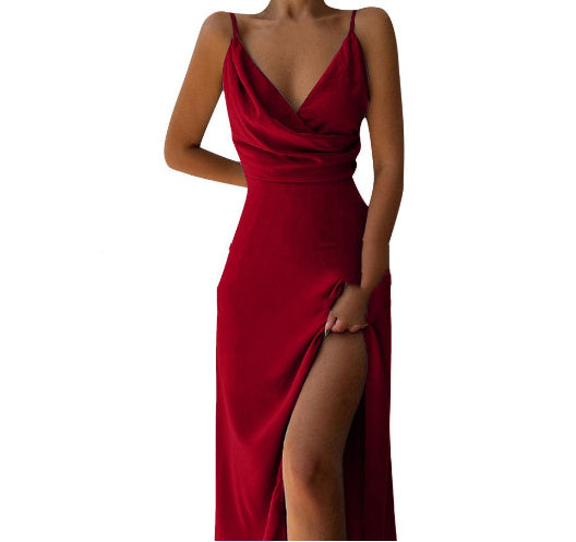 Sleek V-Neck Slit Summer Dress - Glamour Nest