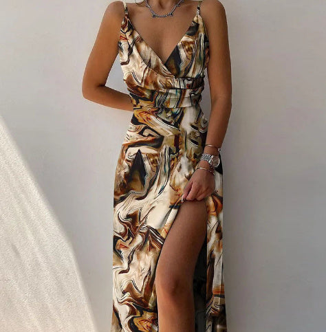 Sleek V-Neck Slit Summer Dress - Glamour Nest