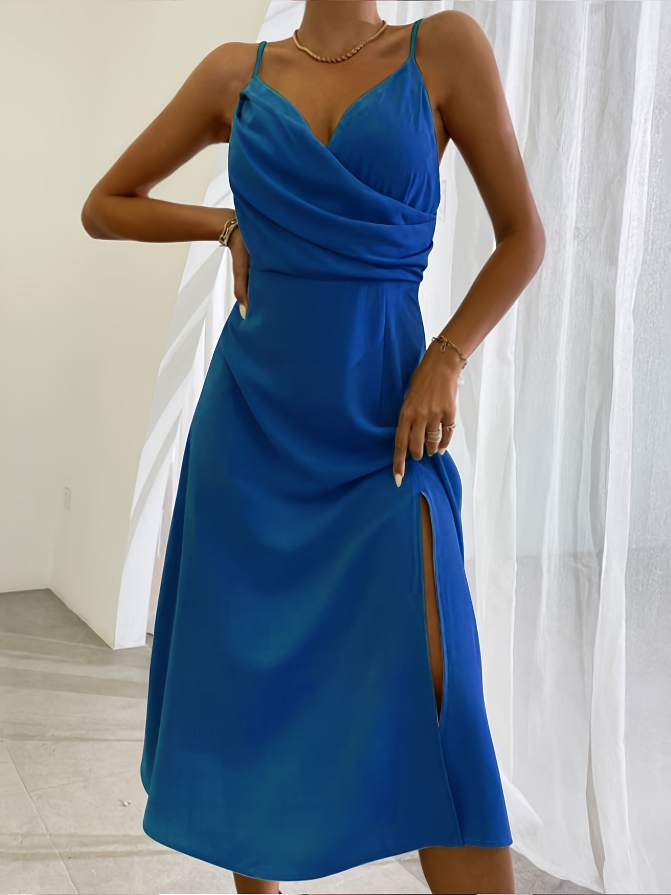 Sleek V-Neck Slit Summer Dress - Glamour Nest