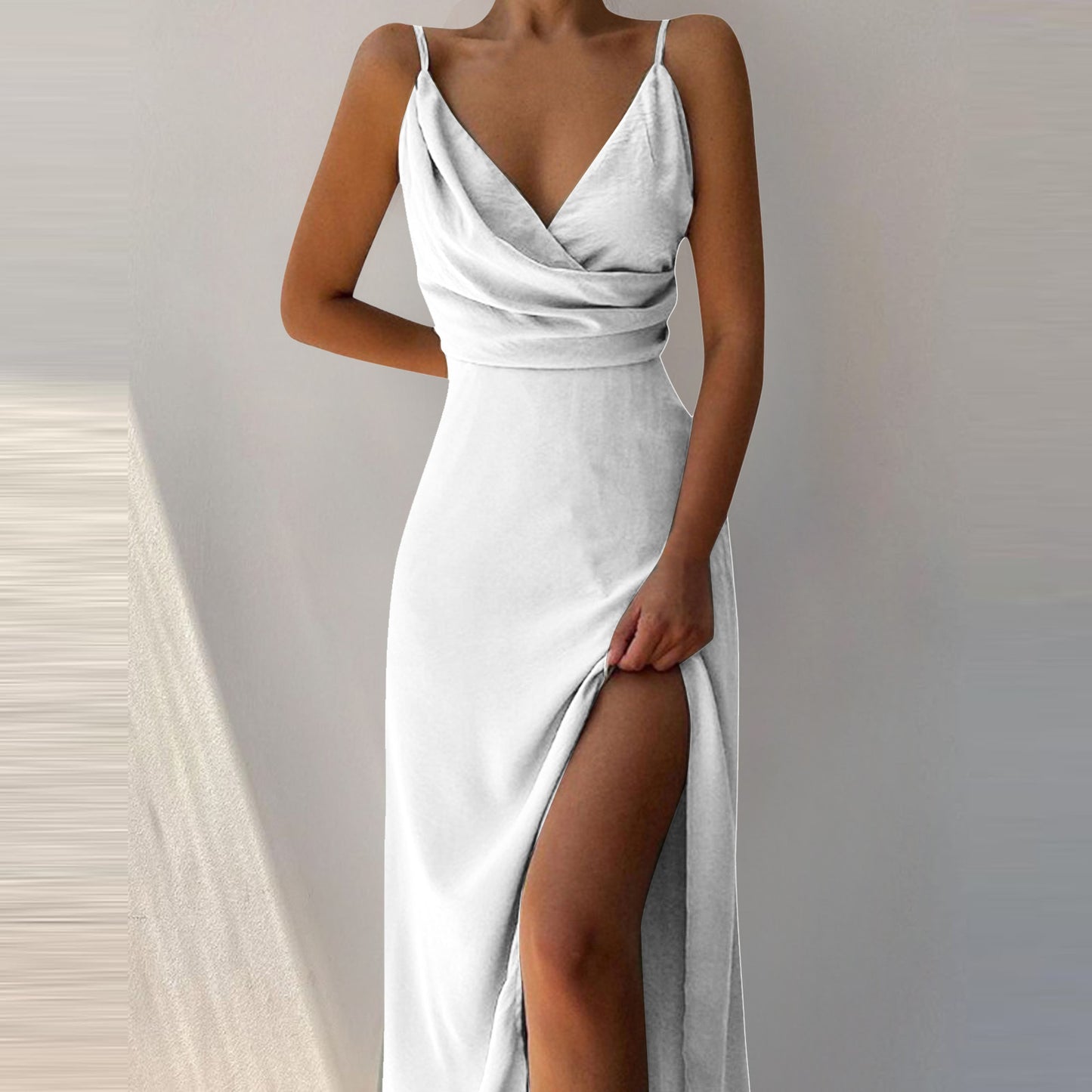 Sleek V-Neck Slit Summer Dress - Glamour Nest