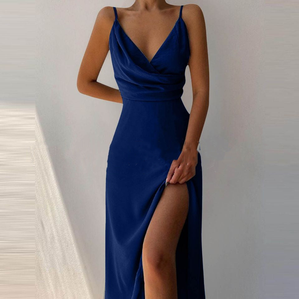 Sleek V-Neck Slit Summer Dress - Glamour Nest