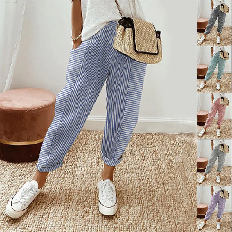 Women's Striped Print Trousers/Loose Pants