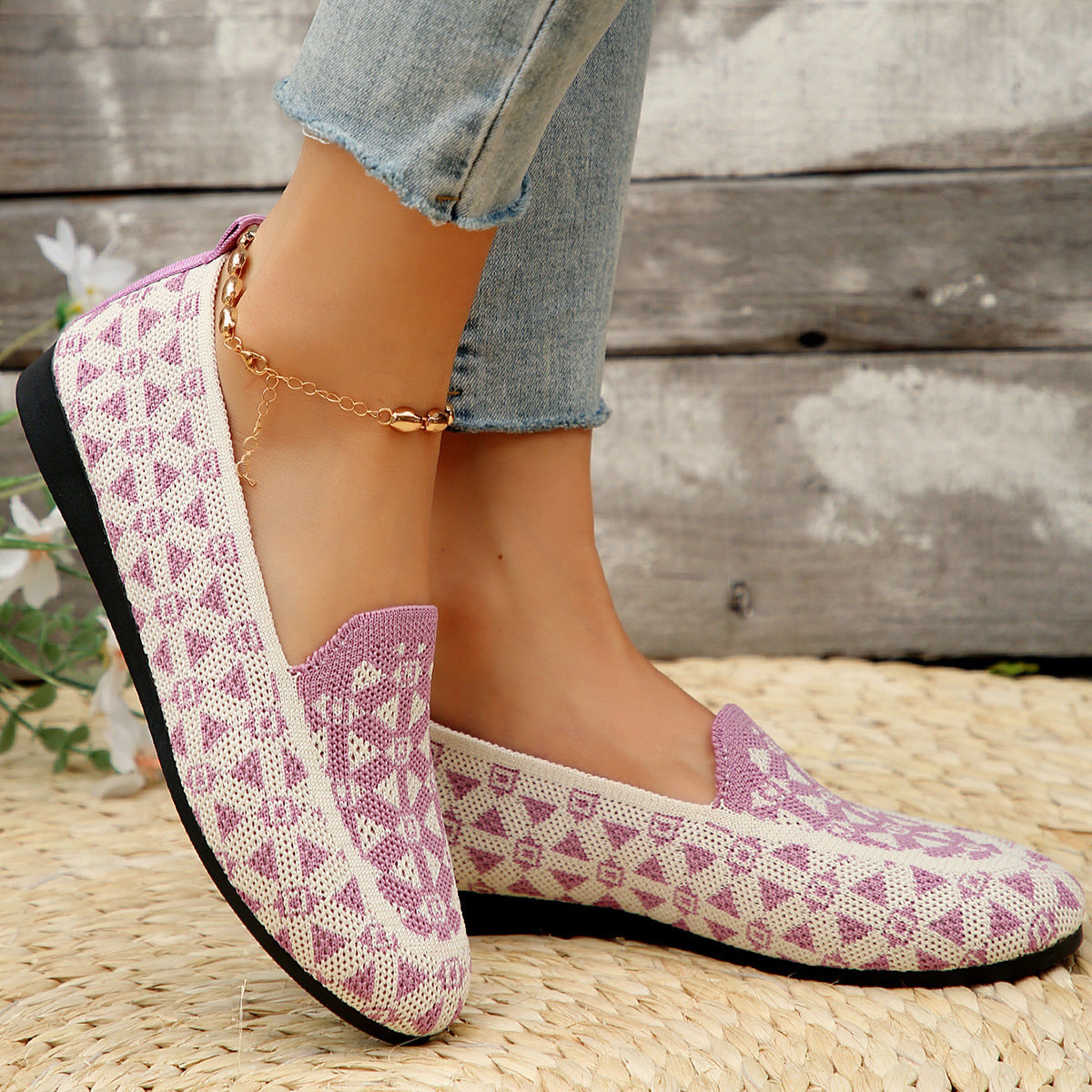 Printed Round Toe Flat Loafers