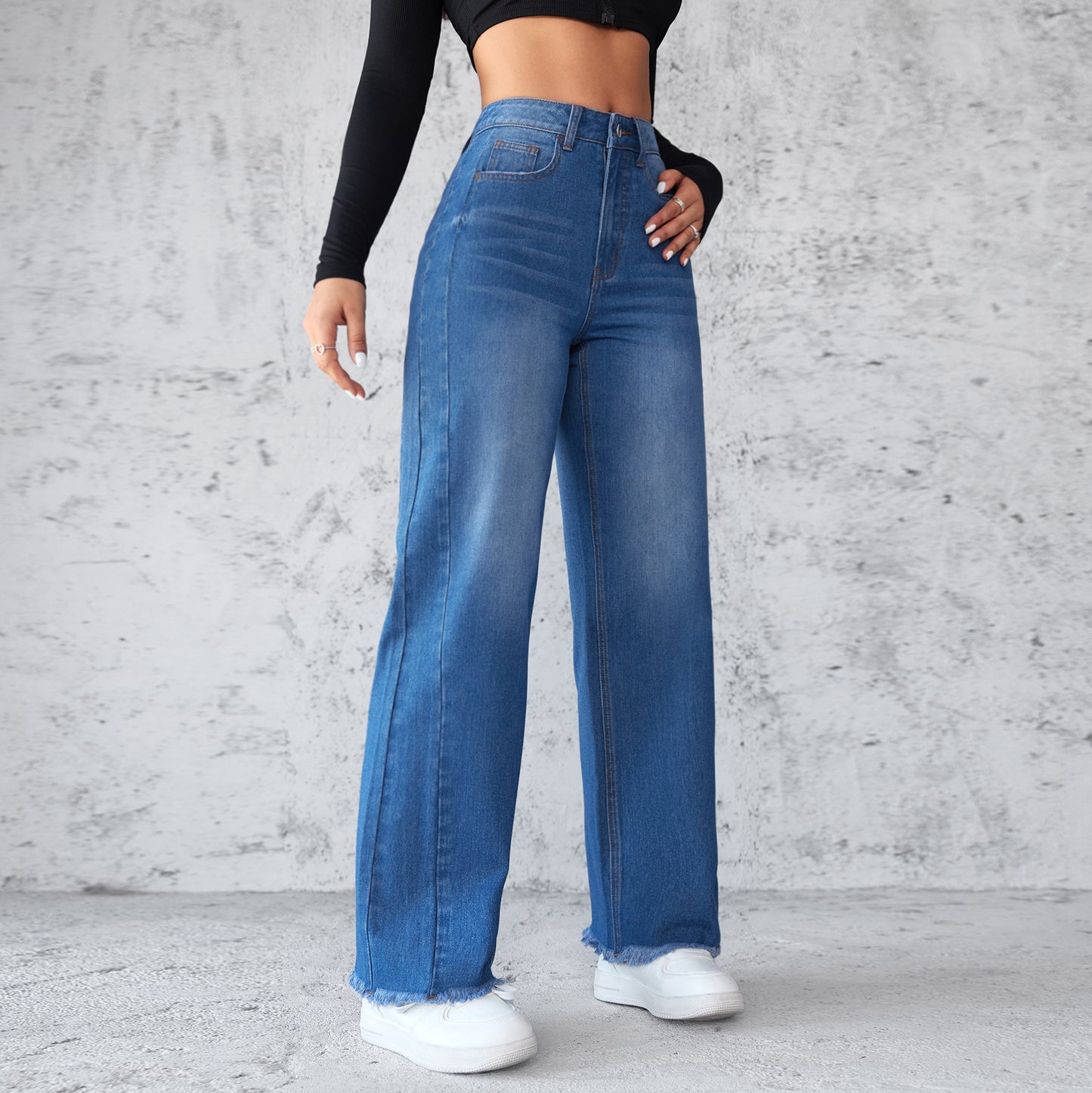 Women's Fashion Wide-leg Jeans High-waist Casual Pants