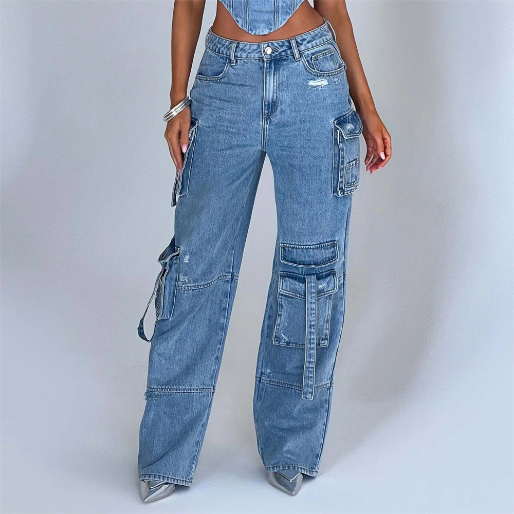 Women's Low Waist Stitching Jeans Pants