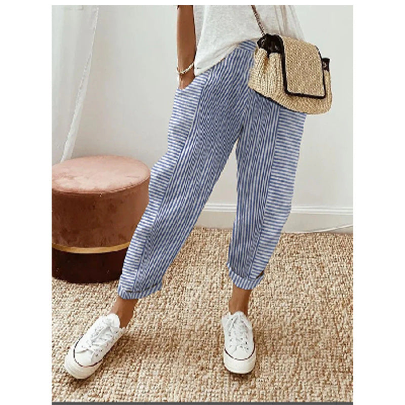 Women's Striped Print Trousers/Loose Pants