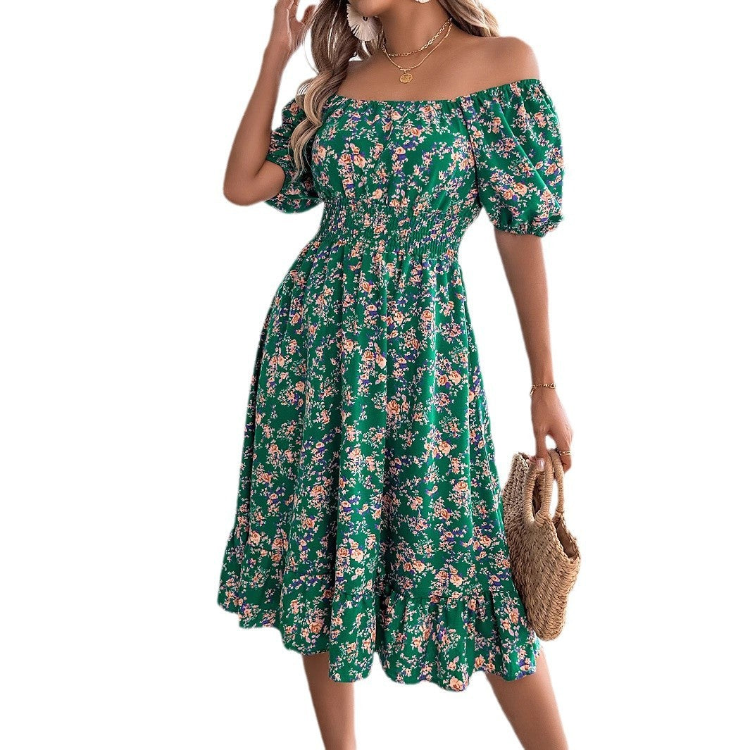 Women's Floral Square Collar Ruffles Dress Summer Fashion