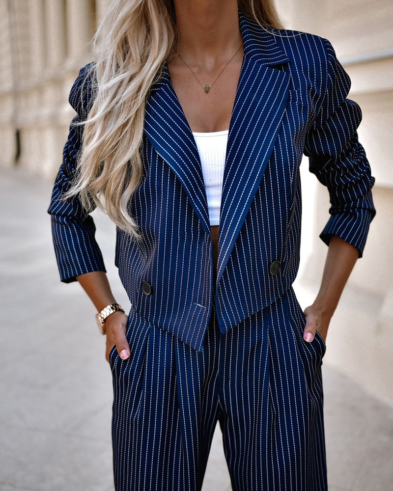 Women's Striped Suit Long Sleeve Crop Top & Pants Outfit