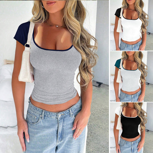 Women's Y2K Style Sexy Slim U-neck Short Sleeve Top