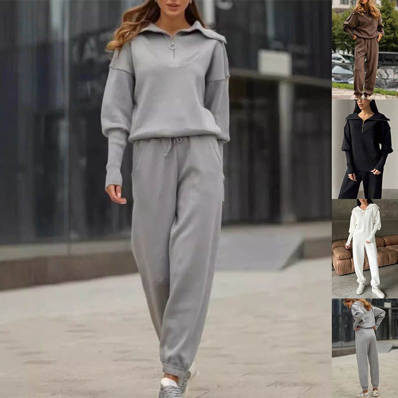 Women's Long Sleeve Suit Zipper Top & Drawstring Pants Set