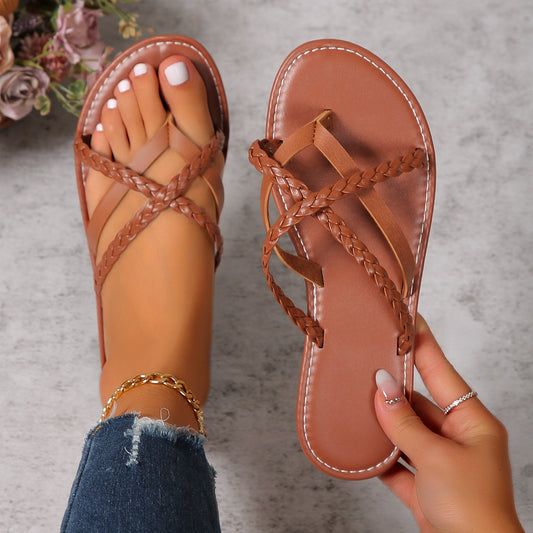 Women's Cross-woven Design Thong Sandals