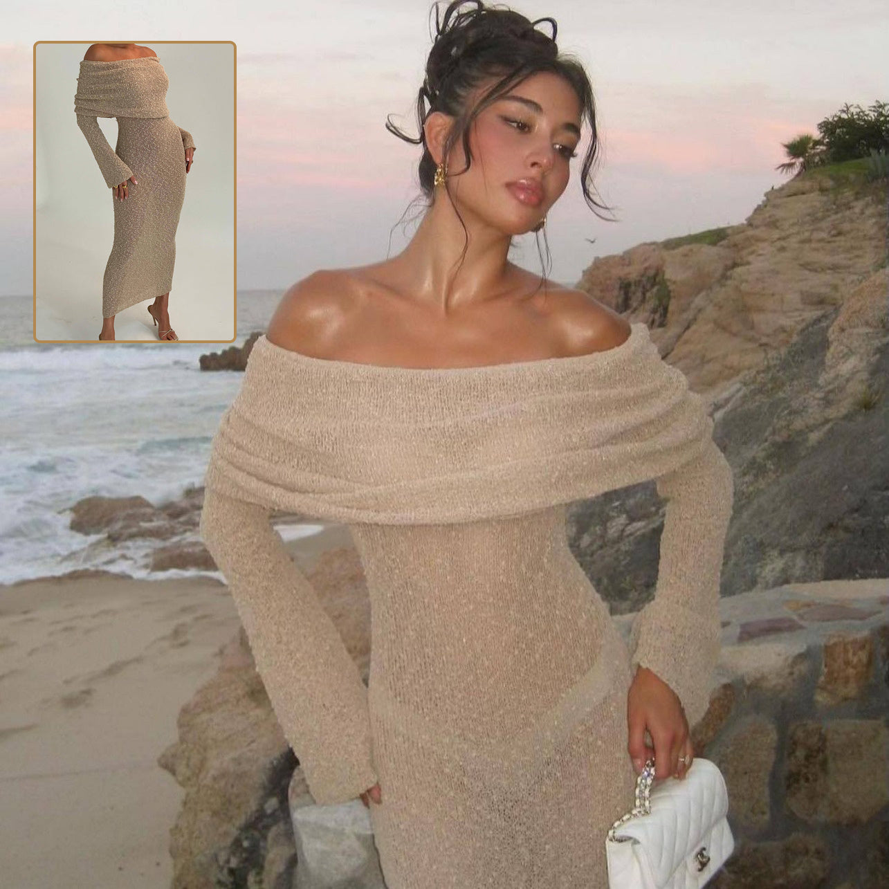 One-Shoulder Knitted Long Dress