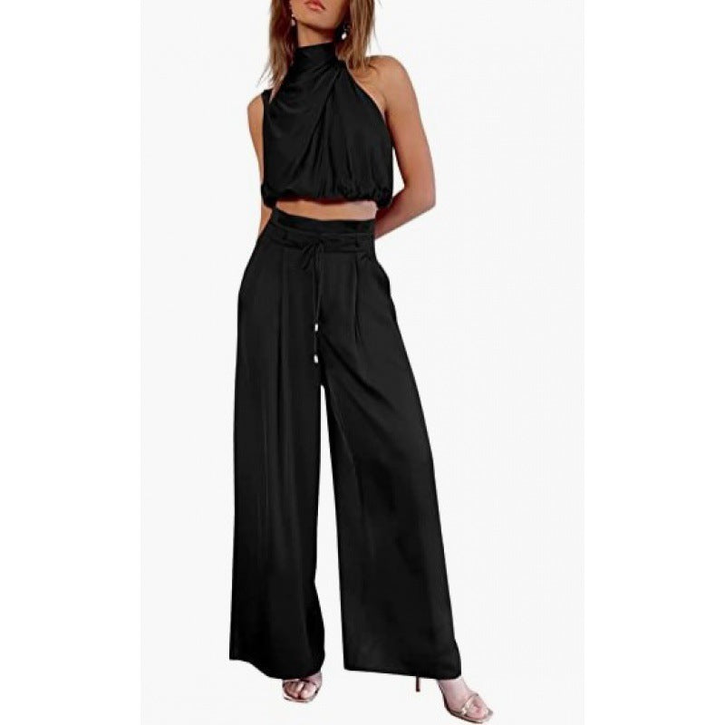 Summer Suits Midriff-baring Top And Wide Leg Pants