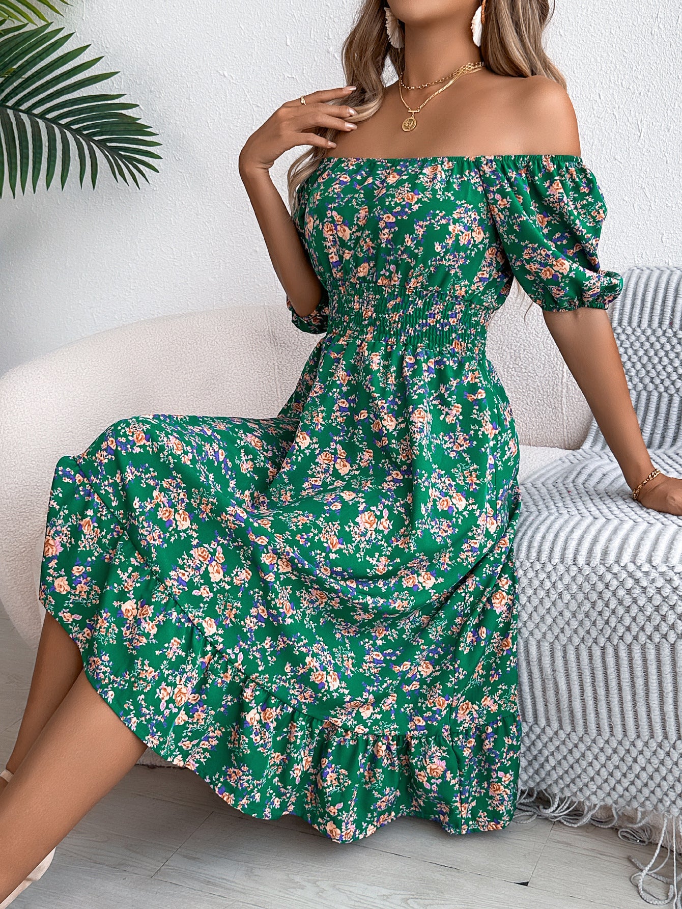 Women's Floral Square Collar Ruffles Dress Summer Fashion