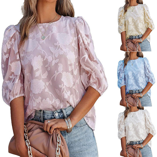 Puff Sleeve Chiffon Loose Top Shirt