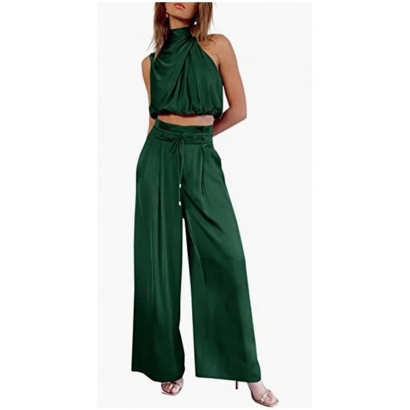 Summer Suits Midriff-baring Top And Wide Leg Pants