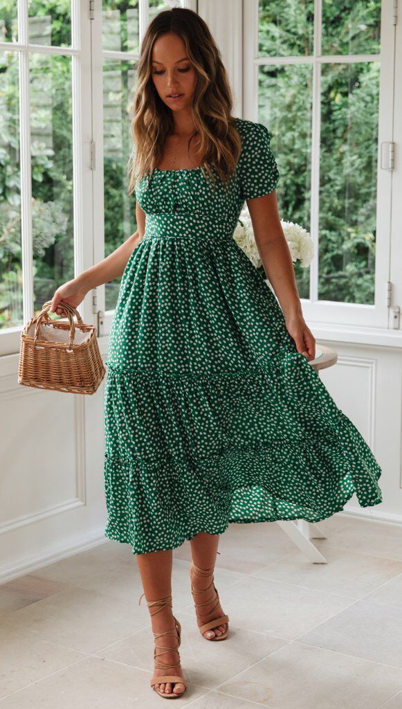 Summer Puff Floral Printed Long Dress