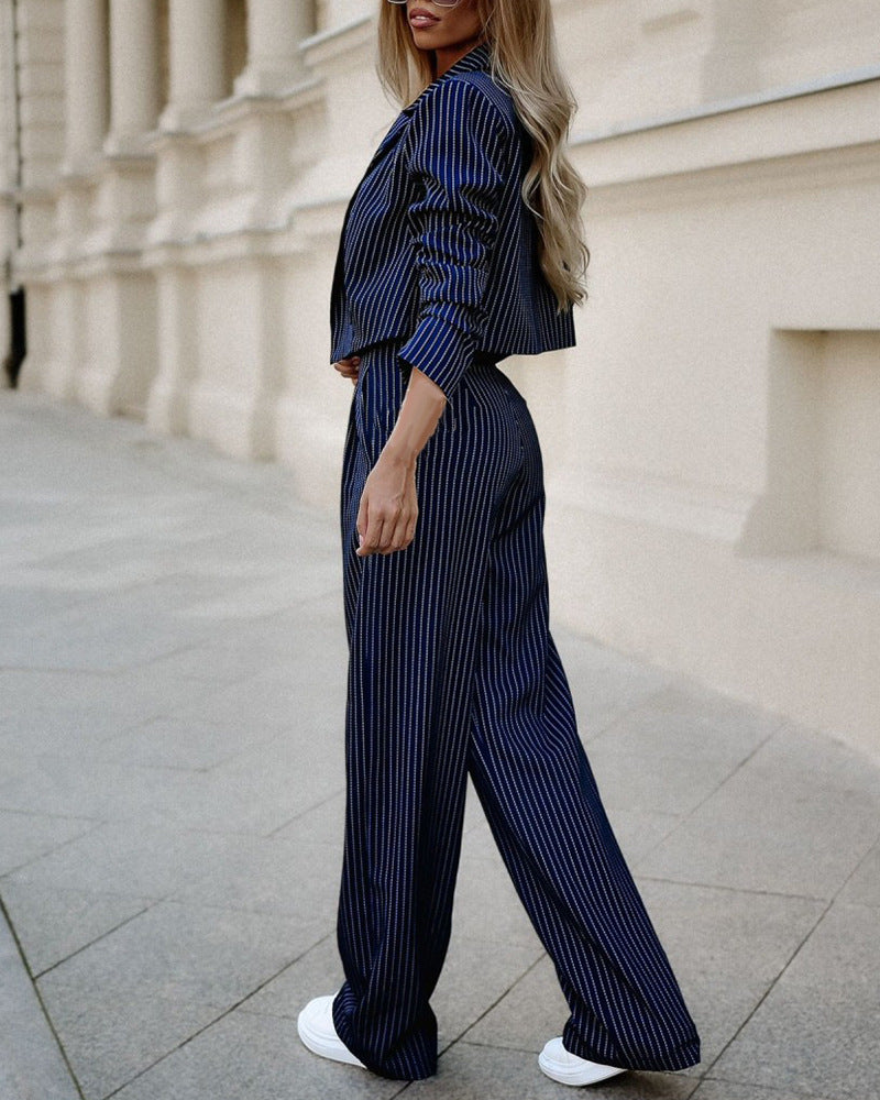 Women's Striped Suit Long Sleeve Crop Top & Pants Outfit