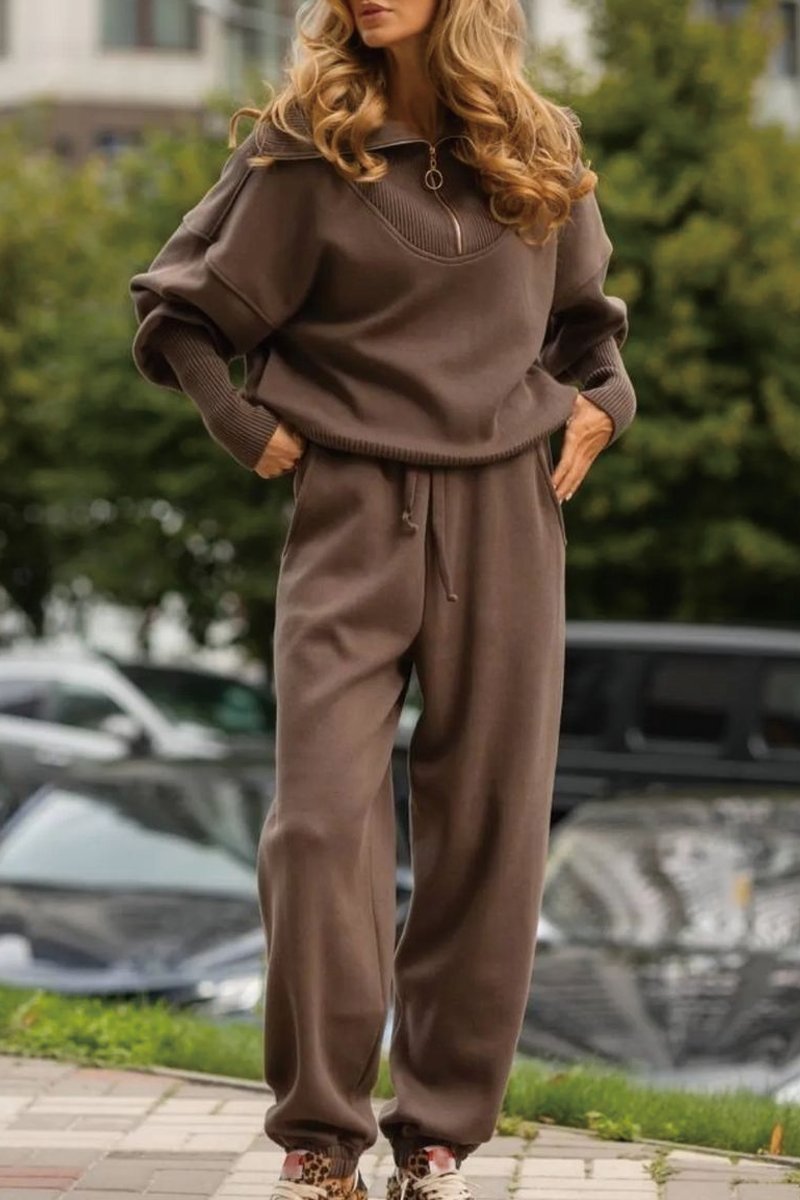 Women's Long Sleeve Suit Zipper Top & Drawstring Pants Set