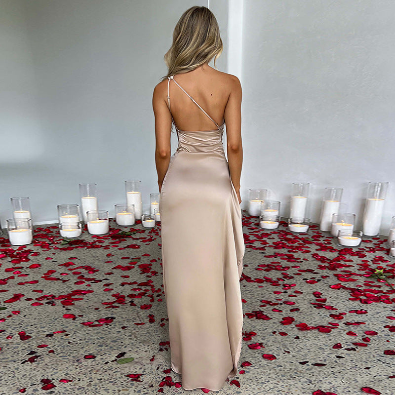 Sexy One-Shoulder Slit Satin Dress