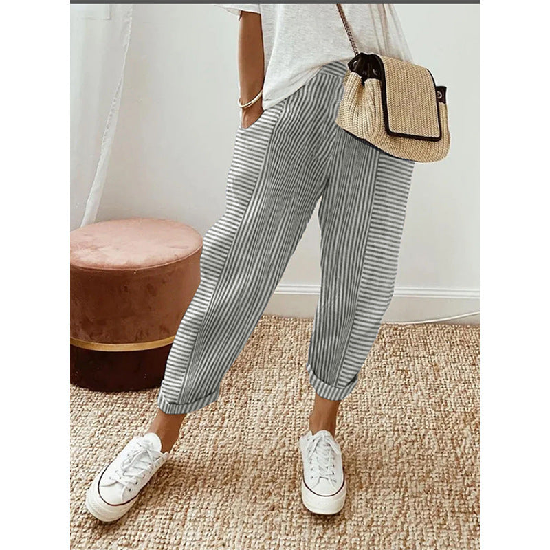 Women's Striped Print Trousers/Loose Pants