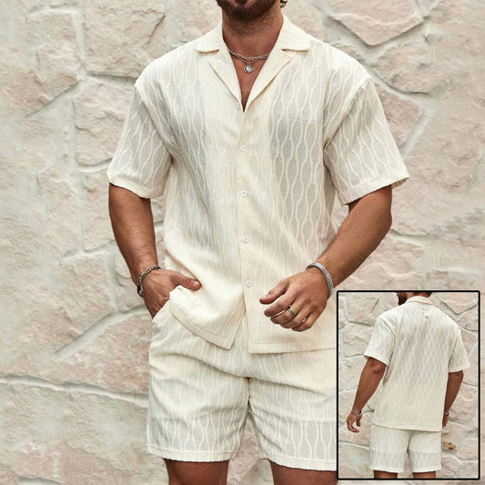 Two Pieces Lapel Button Shirt Shorts for Male