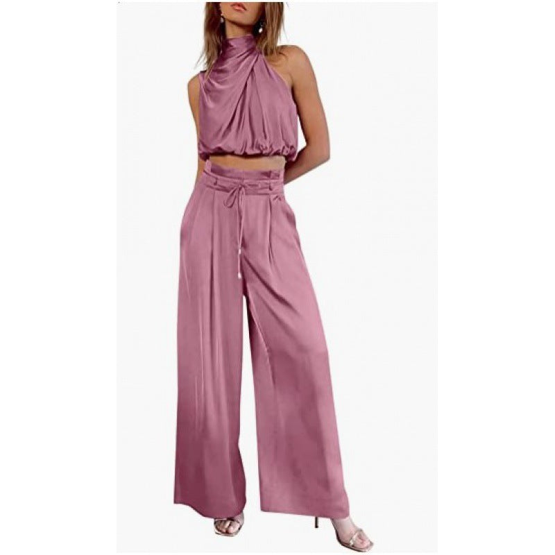 Summer Suits Midriff-baring Top And Wide Leg Pants