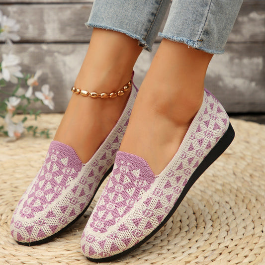 Printed Round Toe Flat Loafers